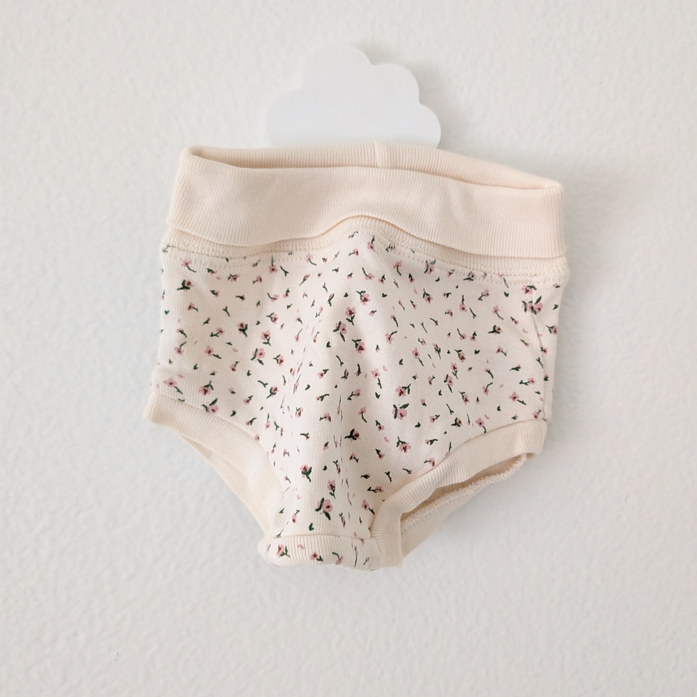 Girls' Cream Floral High-Waist Cotton Shorts